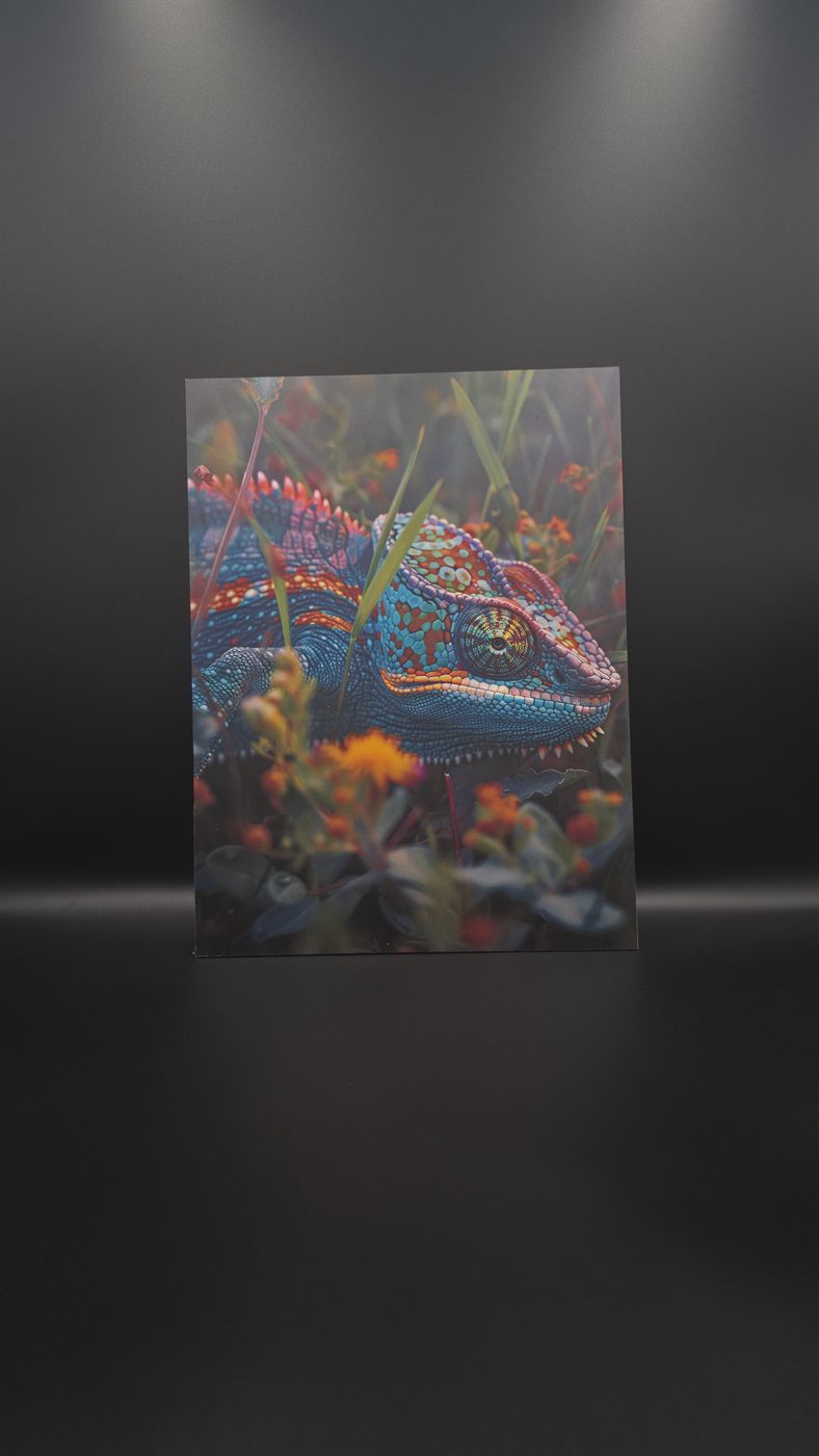 Custom UV print chameleon on MaxMetal by Laser Precision