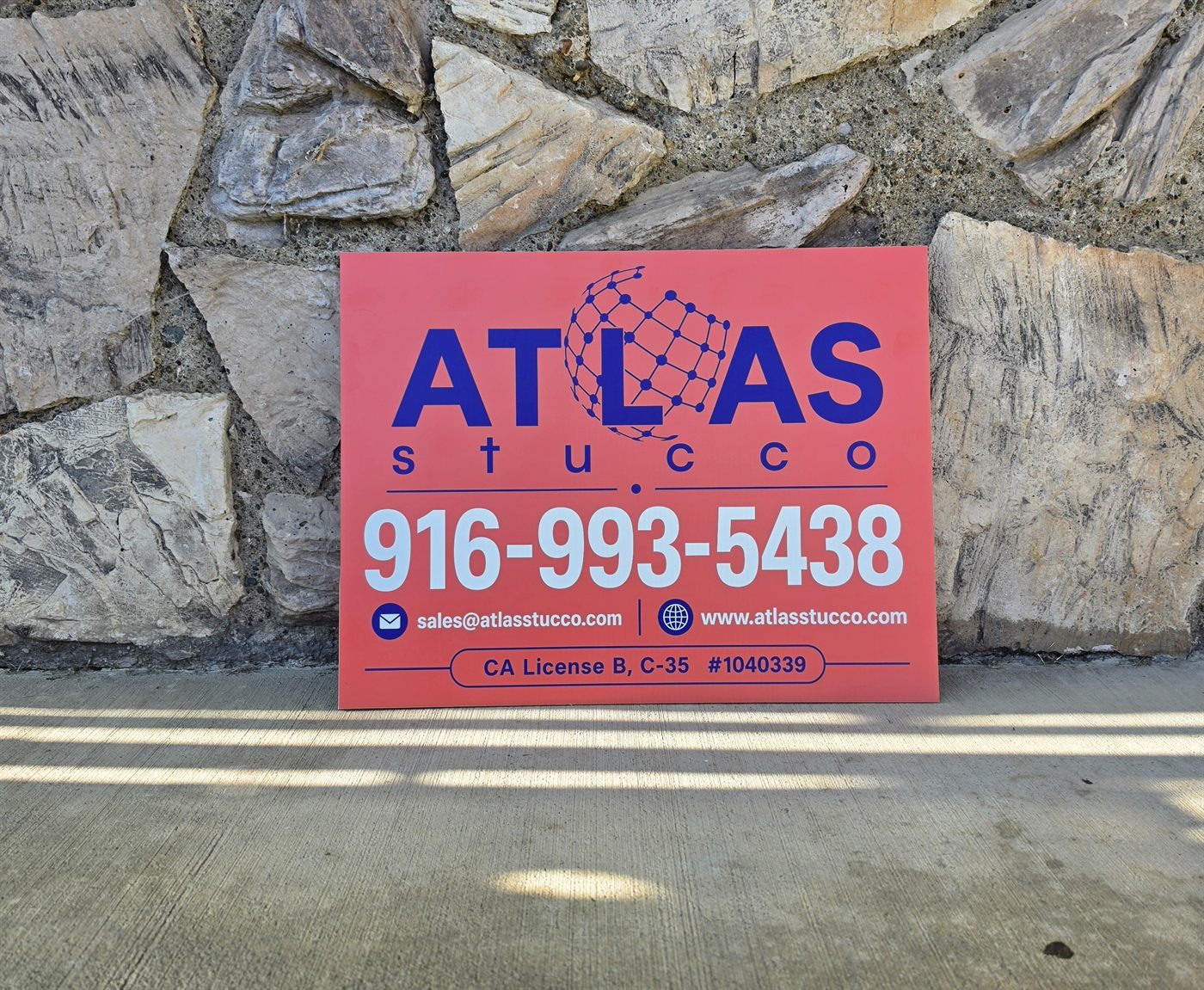 Custom Atlas Stucco yard sign by Laser Precision