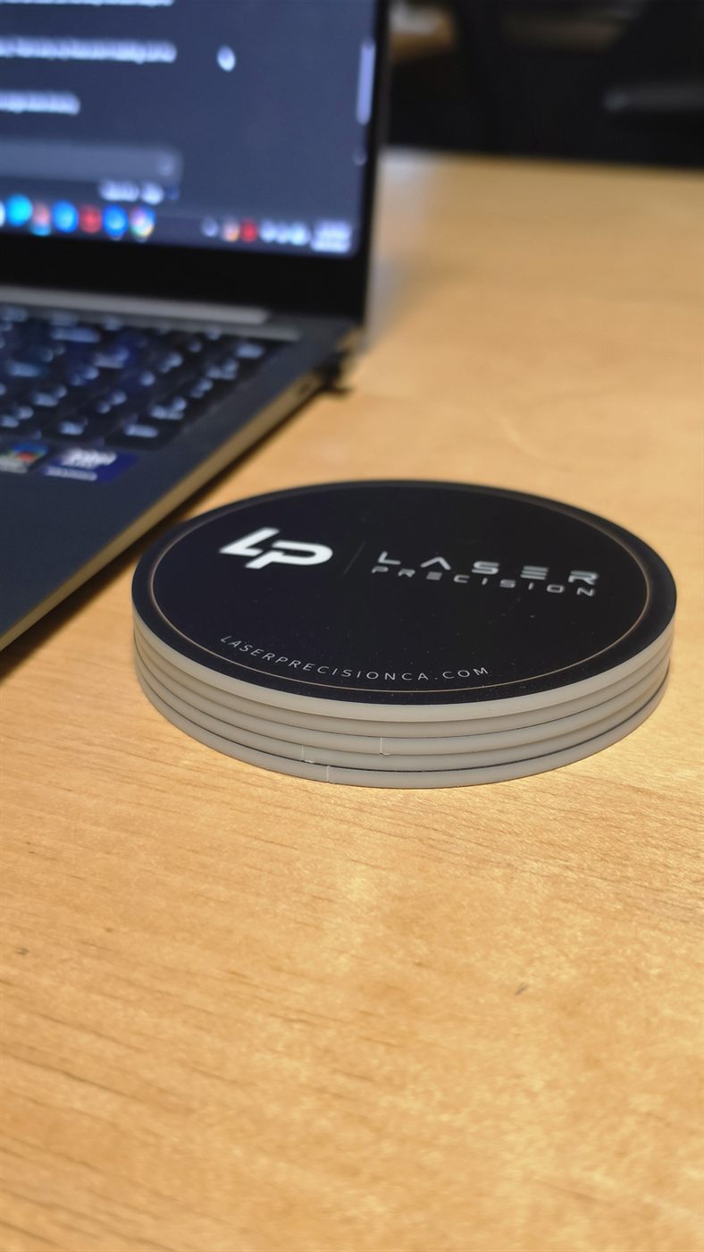 Custom Laser Precision branded coasters